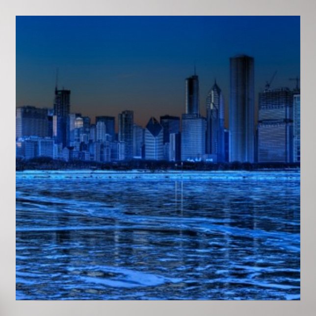 Póster Cidade de ombros largos e lago Michigan (Frente)
