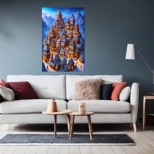 Poster Cidade de pão-de-gengibre na montanha de inverno