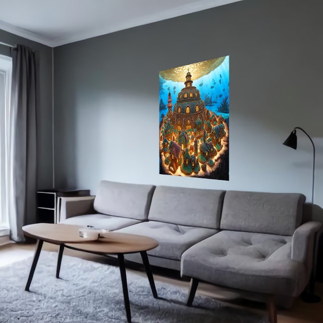 Poster Cidade de pão-de-gengibre sob o mar | Arte AI (Criador carregado)