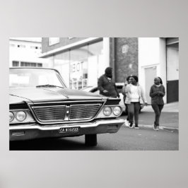 Poster Cidade de Pessoas de Carro Velhas, Monocromáticas,