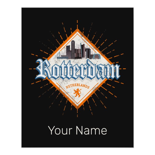 Póster Cidade de Roterdão, Países Baixos Skyline - Holand (Frente)