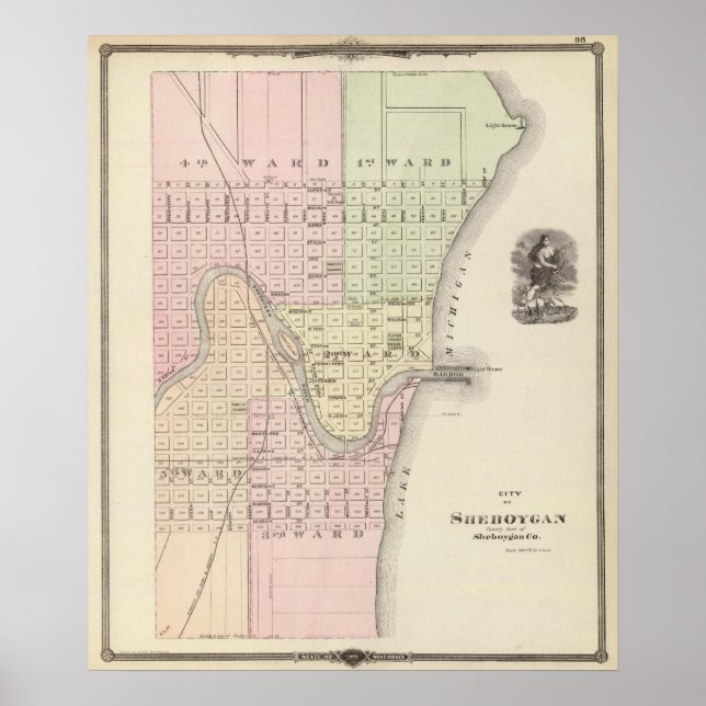 Póster Cidade de Sheboygan, sede do condado de Sheboygan  (Frente)
