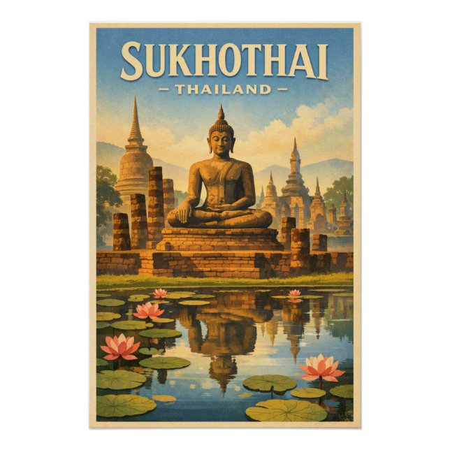 Póster Cidade de Sukhothai, Tailândia, em um clássico ret (Frente)