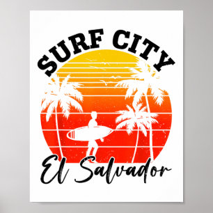 Poster Cidade de Surf El Salvador Pôr do Sol Retro Homem