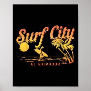 Poster Cidade de Surf El Salvador Vintage Praia Lembrança