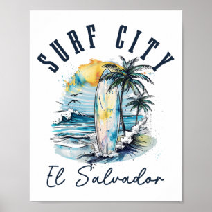 Poster Cidade de Surf El Salvador Vintage Praia Surf Surf
