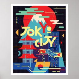Poster Cidade de Tóquio, Japão, ilustração, viagem vintag