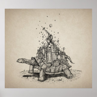 Póster Cidade de Tortoise - caneta e ilustração a tinta