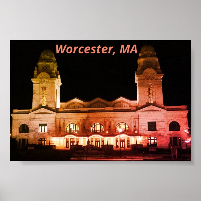 Poster Cidade de Worcester, Arquitetura de Massachusetts (Frente)