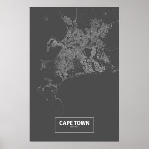 Poster Cidade do Cabo, África do Sul (branco a preto)