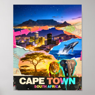 Poster Cidade do Cabo África do Sul Colagem de Montanha e