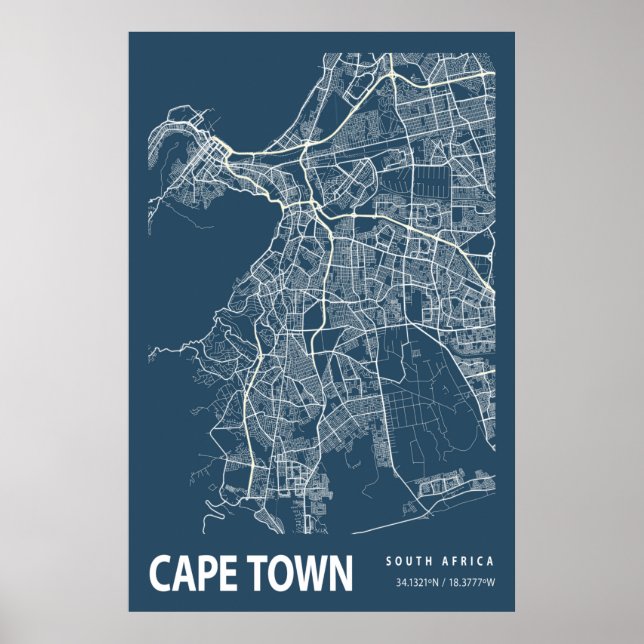 Poster Cidade do Cabo, África do Sul, Mapa de Arte (Frente)