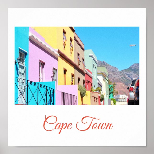Poster Cidade do Cabo: Casas Coloridas Bo Kaap Street (Frente)
