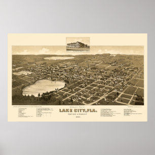Póster Cidade do lago, mapa panorâmico de FL - 1885