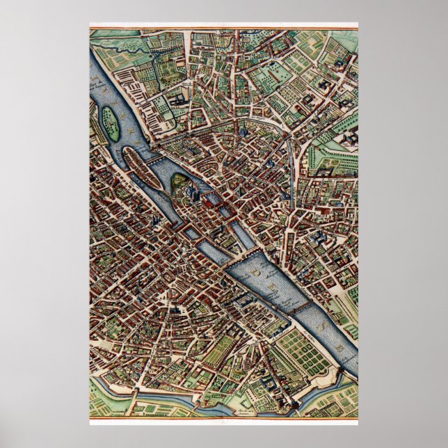 Poster Cidade do mapa de Paris antiga (Frente)