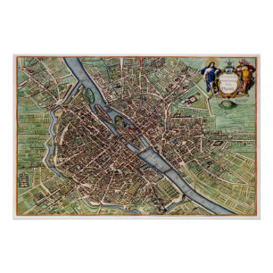 Póster Cidade do mapa de Paris antiga