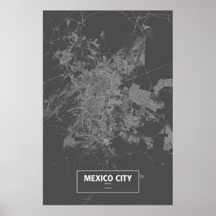 Póster Cidade do México, México (branco no preto)