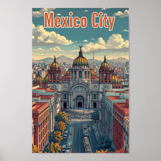 Poster Cidade do México, México - Ilustração do Viagem ar (Frente)