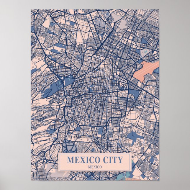 Poster Cidade do México México Mapa da Cidade Ventilada V (Frente)
