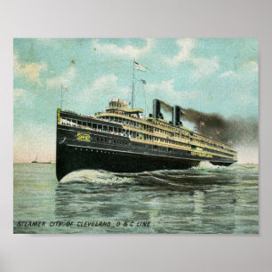 Poster Cidade do navio a vapor do vintage 1909 de