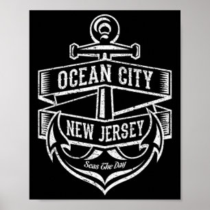 Poster Cidade do Oceano Nova Jersey Nj Design de Âncora V