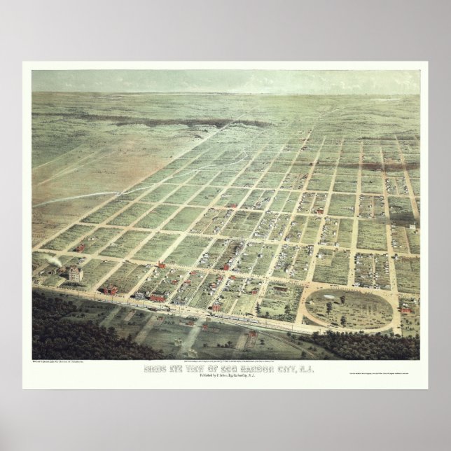 Póster Cidade do Ovo Harbor, Mapa Panorâmico do NJ - 1865 (Frente)
