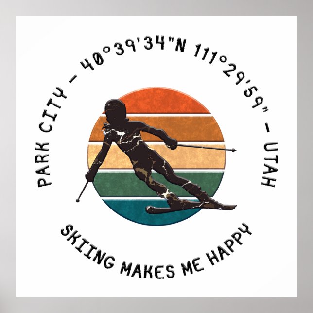 Poster Cidade do Parque de Esqui, Utah - Esquiadora de Mu (Frente)