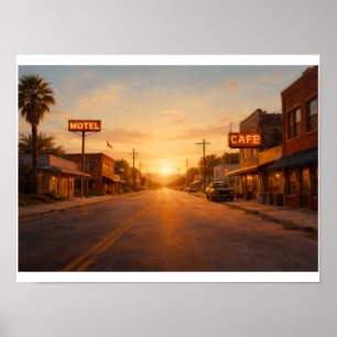 Poster Cidade do Texas ao pôr do sol