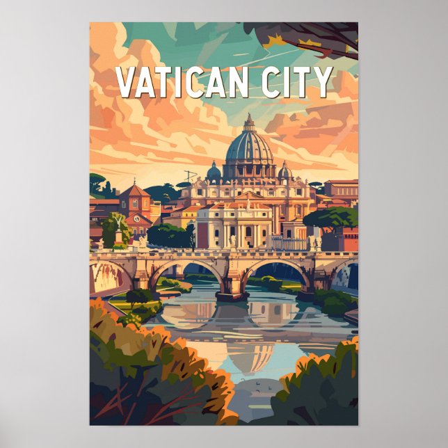 Poster Cidade do Vaticano Viagem Arte Vintage (Frente)