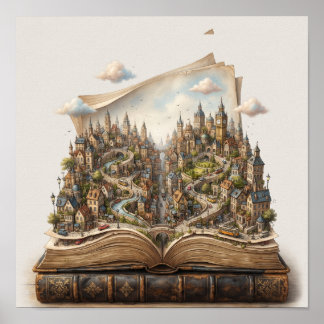 Poster Cidade em Miniatura Dentro de um Livro Aberto – Fa