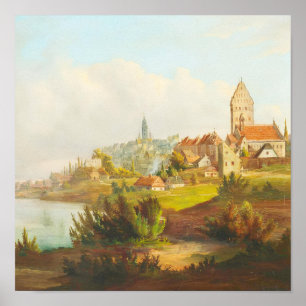 Poster Cidade Europeia Antiga Pintura a Óleo de Rio