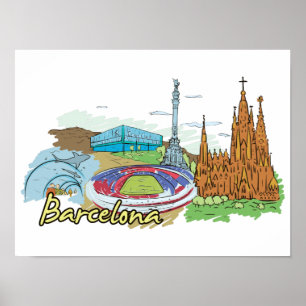 Poster Cidade Famosa da Espanha de Barcelona