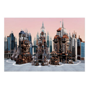Póster Cidade Futurista Ficção Científica