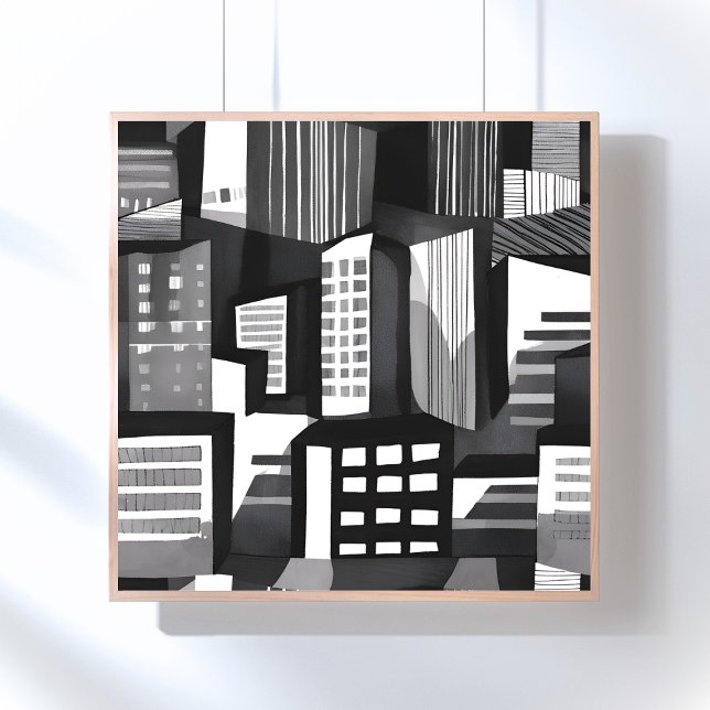 Poster Cidade Geométrica Moderna | Preto e Branco Contemp (Criador carregado)