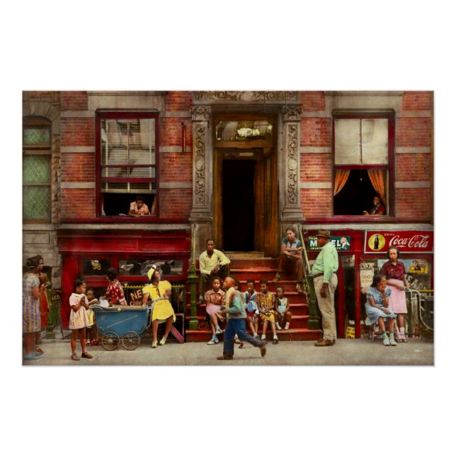 Póster Cidade - Harlem NY - Vida na escada de entrada 193 (Frente)