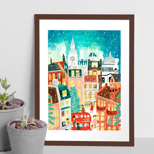 Poster Cidade Ilustrativa de Londres no Natal da neve (Criador carregado)