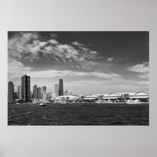 Poster Cidade - Linha Skyline de Chicago e Cais de Marinh