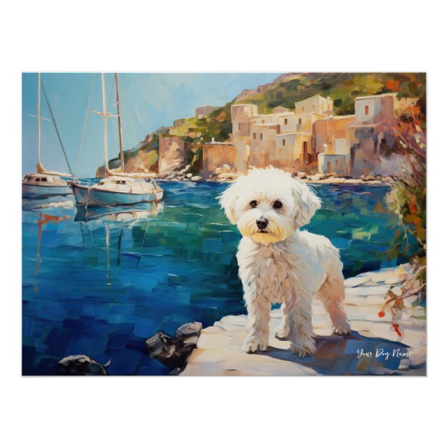 Póster Cidade mediterrânica idílica, Cachorro Maltês 02 - (Frente)