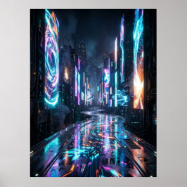 Poster Cidade Neon Cyberpunk Estrada do Futuro