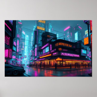 Poster Cidade Noturna Cyberpunk