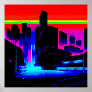 Poster Cidade Noturna Neon 502 Retro