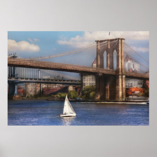 Poster Cidade - NY - navigação sob a ponte de Brooklyn
