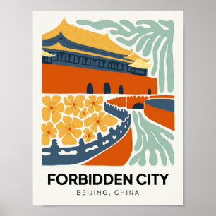 Poster Cidade Proibida, Pequim, China, viagem de arte flo