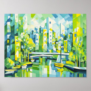 Poster Cidade Verde Cubista com Ponte