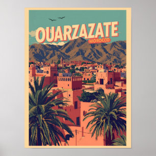 Poster Cidade vintage de Ouarzazate, kasbah do deserto do
