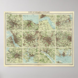 Póster Cidades de Inglaterra & de Scotland em uma escala