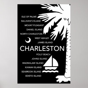 Póster Cidades do SC de Charleston - preto