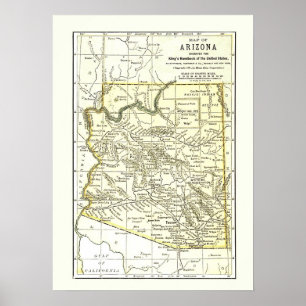 Poster Cidades, trilho e reservas do mapa 1891 da arizona