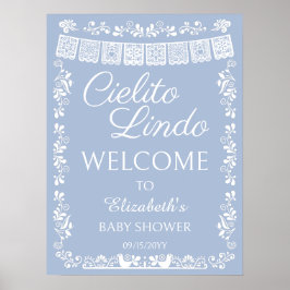 Poster Cielito Lindo Baby Shower Dusty Blue Welcome