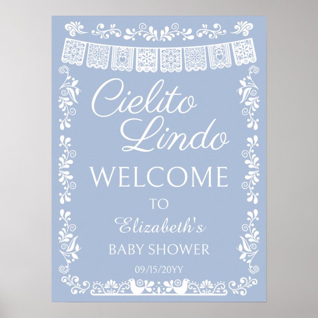 Poster Cielito Lindo Baby Shower Dusty Blue Welcome (Frente)